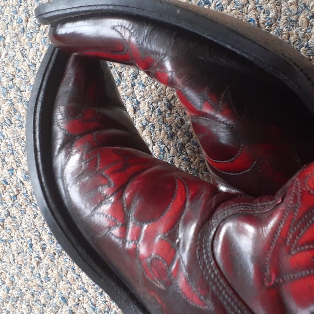 Cat’s Paw Vintage Western Cowboy Boots Red Floral Embroidered Leather SIZE 7 - Picture 11 of 16